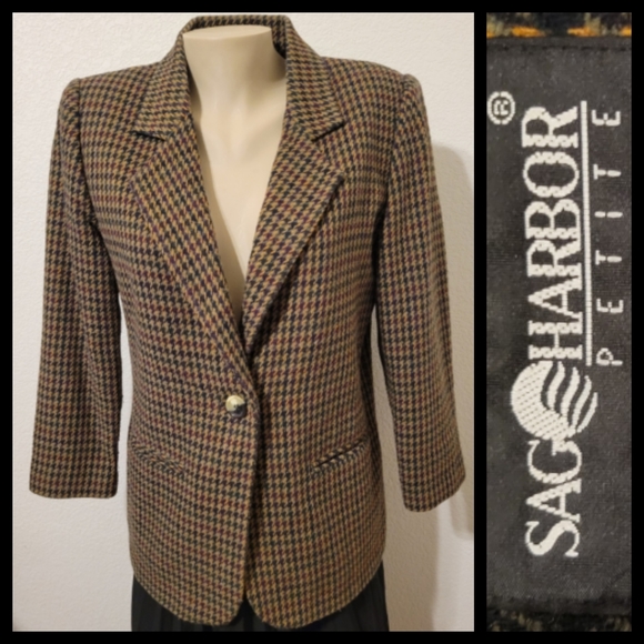 houndstooth wool blend 1 button closure blazer 6P - Picture 4 of 7